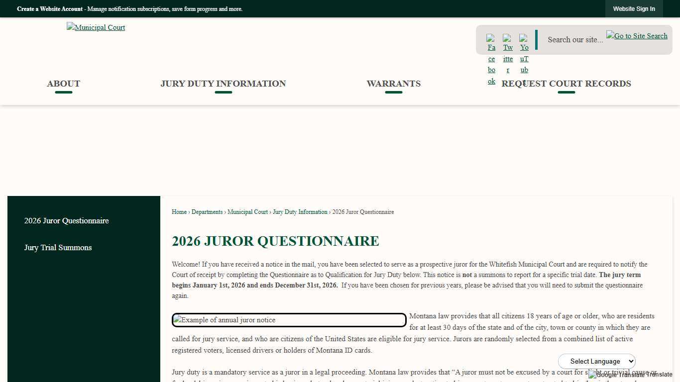 2026 Juror Questionnaire | Whitefish, MT